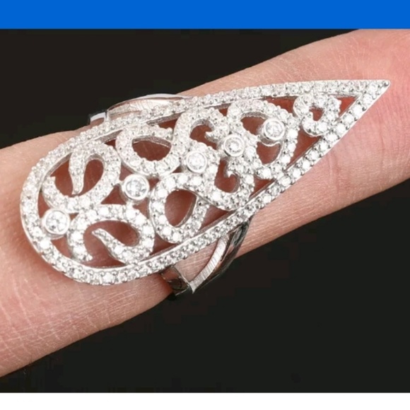 Sterling spike ring w/white sapphires & topaz sz8 - Picture 7 of 13